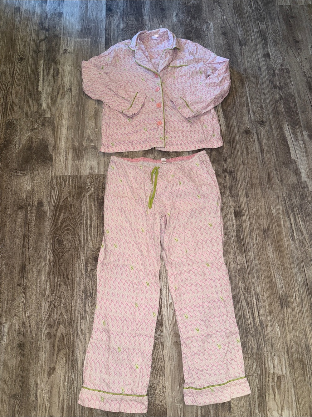 Victoria's Secret Pink Pajama Set with Green Trim